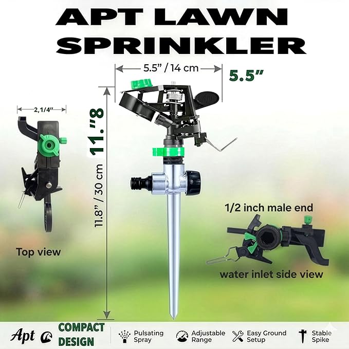 APT Pulsating Impact Sprinklers for Yard, Lawn & Garden, 80 to 5800 sq ft Adjustable Spray (2Pcs)