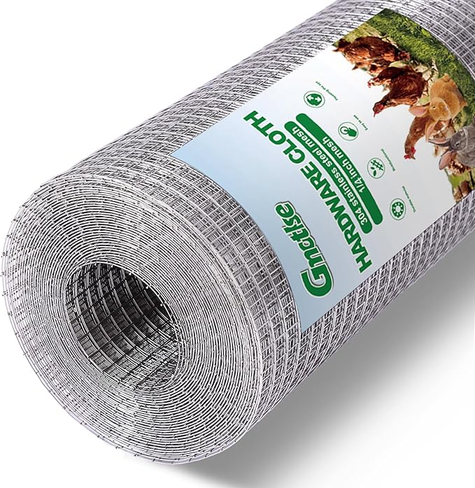 Hardware Cloth 1/4 inch 23 Gauge Small Size 304 Stainless Steel mesh Chicken Welded Wire Fencing Wire Mesh Roll Fencing Garden Fence Squirrel Tunnel Network 8in×20ft