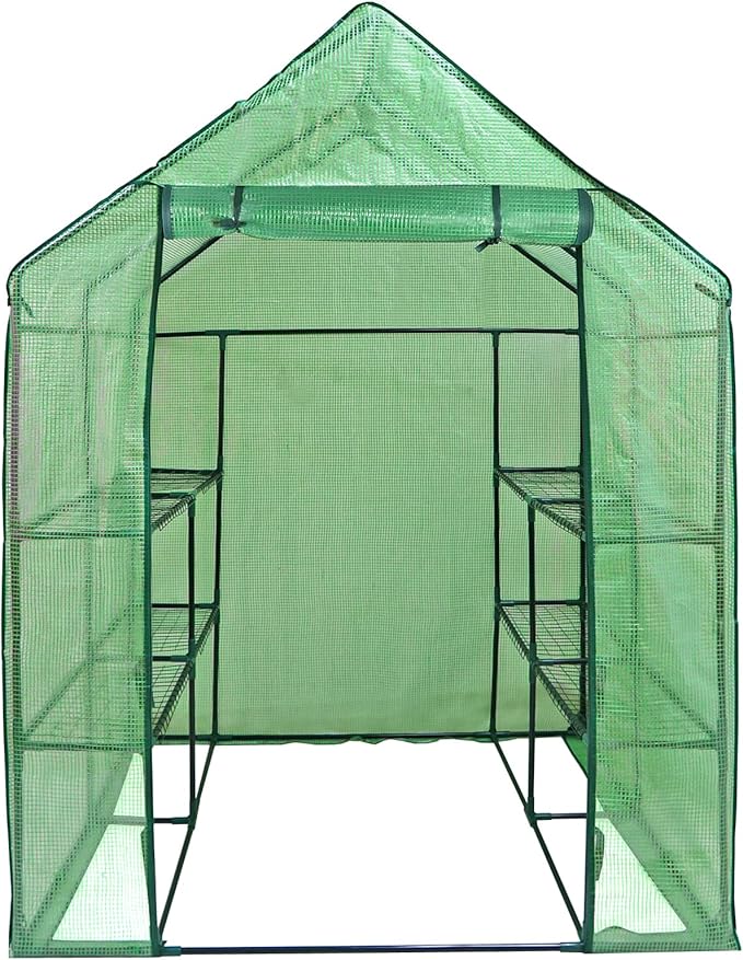 HomGarden HomGarden Greenhouse,57 x 57 x 76'' Greenhouses for Outdoors 3-Tier 8 Shelves Plant Flower Tent Lawn Patio Garden Plant Shelf Green House w/PE Cover and Zipper Door