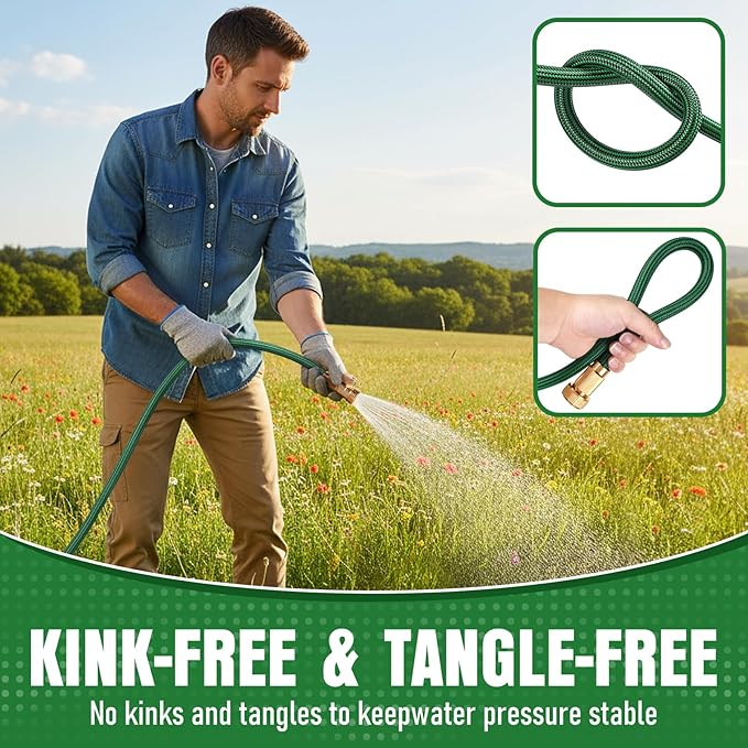 Garden Hose 75 ft x 3/4" NON-EXPANDABLE Water Hose, Flexible & Lightweight Kink Resistant Hybrid Hose, Leak-Proof Heavy Duty, Super Durable Fabric with 3/4" Solid Brass Connectorsaaa