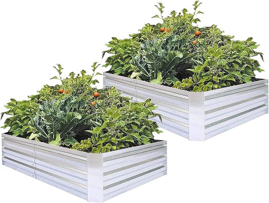 Galvanized Raised Garden Beds 2-Pack (6x3x1ft Each) – Popular Heavy-Duty Metal Planter Box with 4 Support Bars for Vegetables, Herbs, Flowers, Space-Saving Size for Small Yards & Patios
