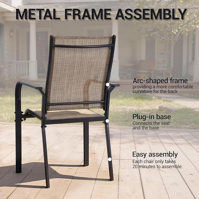 Patio Chairs Set of 8, Outdoor Dining Chairs High Back, All-Weather Padded Textilene Chair for Lawn Porch Garden,Brown(8 PCS)