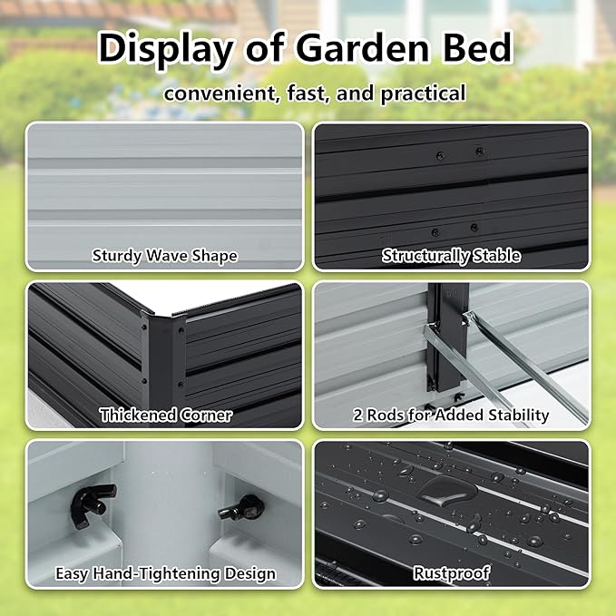 Thanaddo Galvanized Raised Garden Bed 8x4x1ft Outdoor Planter Box Galvanized Steel Garden Bed Kit for Vegetables, Flowers, Herbs and Succulents Black
