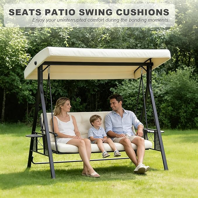 Porch Swing Cushions,Outdoor Cushions 3 Seater Replacement with Backrest, Waterproof Thickened Bench Cushion with Ties for Porch, Patio,Outdoor, Backyard and Garden (Cream 60 * 40 in)