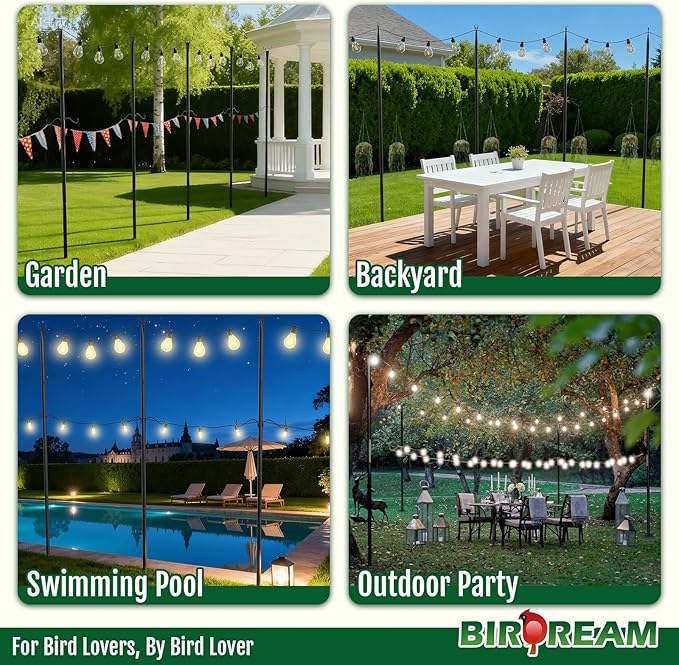 Birdream 4 Pack 10FT String Light Poles for Outside with Shepherd's Hook, Metal Pole for Wedding Party Garden Backyard Patio Decor Decoractions