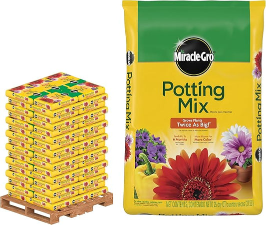 Miracle-Gro Potting Mix - for Potted Plants, Flowers Vegetables Shrubs Annuals and Perennials, Feeds Up to 6 Months - 25 qt. Bags, Pallet of 80