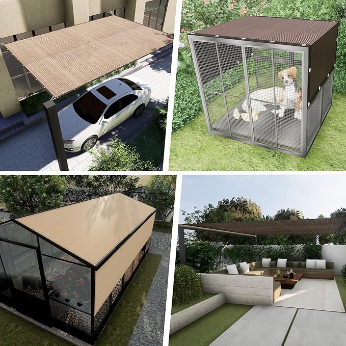 8'x 12' Sun Shade Cloth with Bungee Balls, Mocha Outdoor Pergola Shade Cover with Grommets, 90% UV Block Privacy Screen for Patio, Garden, Backyard