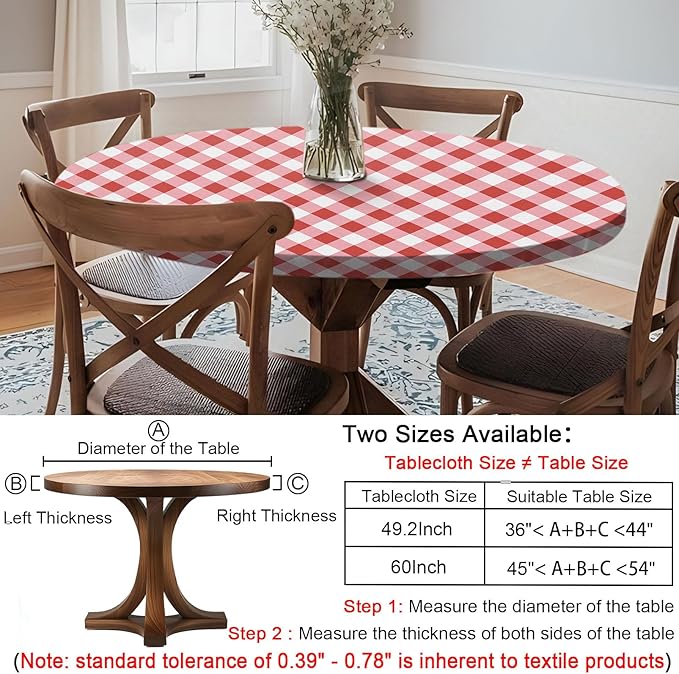 Fitted Round Tablecloth Non Slip Table Cloth Vinyl Inside Outside Circle Cover for 45-54" Tables Dining Kitchen Family Festival Kit Gifts Summer Fall Patio Picnic Glamping Vacation Equipment