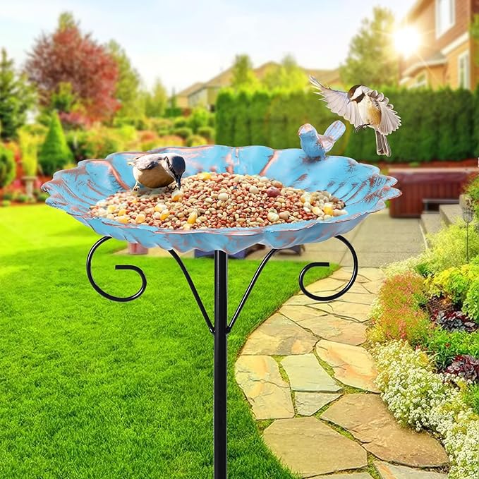 VCUTEKA Bird Baths for Outdoor, Metal Garden BirdBath with Bird Statue and Detachable Bird Bath Bowl for Yard Patio Lawn Decor
