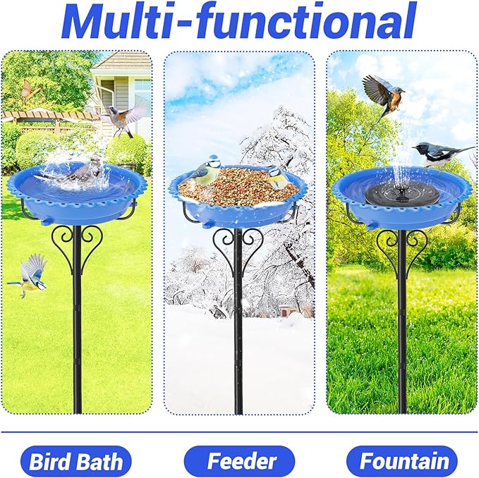 Bird Bath for Outside,40In Vintage Freestanding Bird Baths for Outdoors with Removable Bowl,Bird Baths Feeder with 5 Prongs Base for Garden Patio Yard Lawn Decor (Blue)