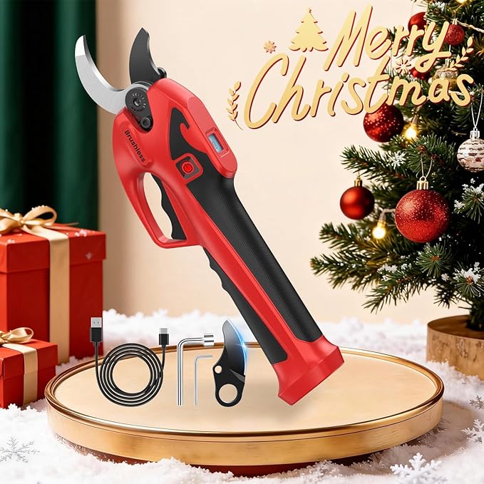 Brushless Electric Pruning Shears for 2 * 2000mAh Battery, Portable Cordless Pruning Shears with LCD Display＆SK7 Blades, Adjustable Cutting Diameter 0.8-1.1 Inch for Gardening Tree Pruning