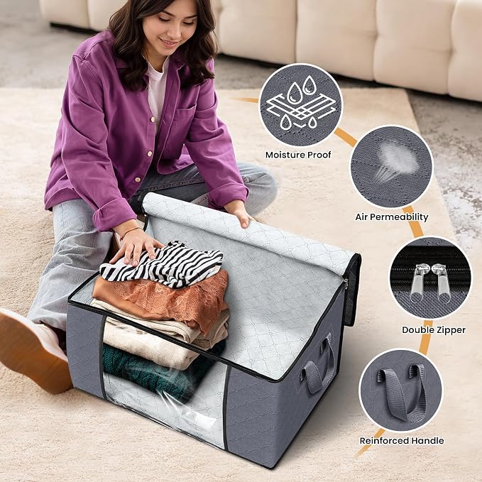Fab totes 4 Pack Storage Bags for Clothes Blanket Storage Bins with Lids