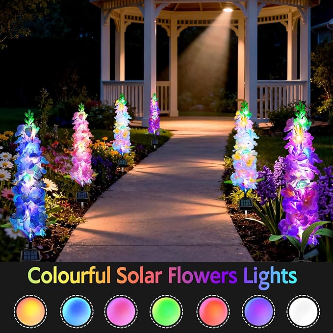 MRHEPHAESTUS Solar Garden Lights, 6 Pack 20 LEDs Solar Delphinium Flowers Lights Gifts for Mom Grandma Women, Waterproof Solar Outdoor Lights Two Lighting Modes for Wedding Garden Yard Patio Decor