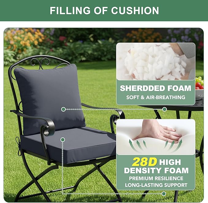 Summsun Outdoor Chair Cushion 19 x 19 Inch, Backrest and Seat Cushion Set for Patio Furniture with Water Resistant Removable Cover, Dark Grey, Set of 2