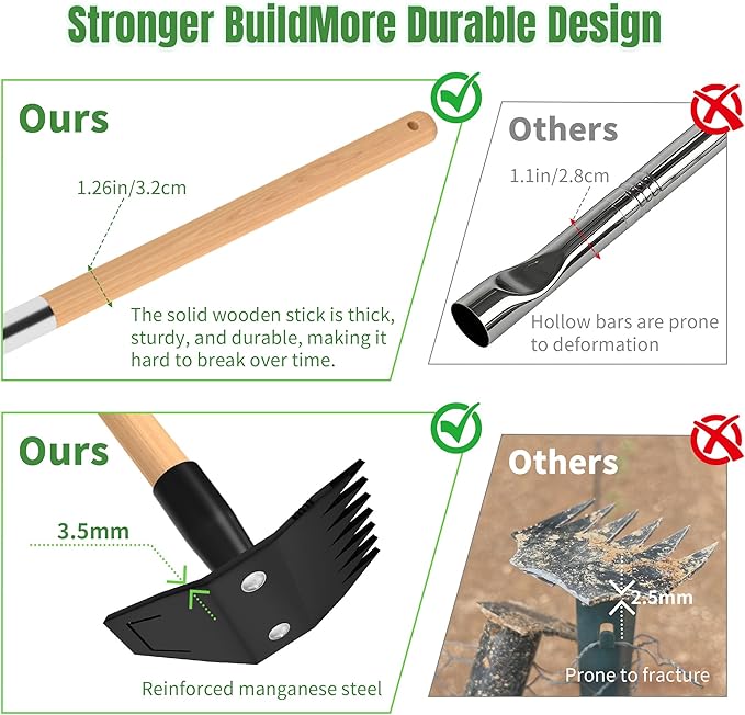 Weed Puller Tool with Long Bamboo Handle, 2 in 1 Garden Hoe&Manual Weed Remover, Weed Rake&Grabber, Gardenia Heavy Duty Uprooting Tool for Yard, Lawn and Garden, 49Inch ﻿