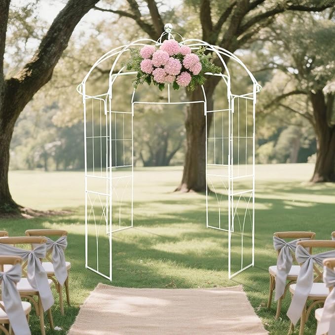 Efavormart 10ft White Metal Birdcage Wedding Arch, Large Garden Gazebo Pergola Arbor for Outdoor Ceremonies, Vines and Immersive Event Staging