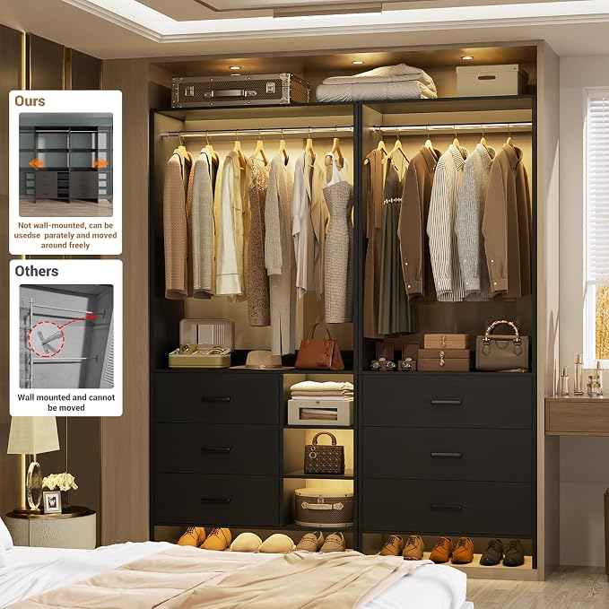Aheaplus Closet System with 6 Drawers, 4.5ft, Set of 2, Set of 2, Black