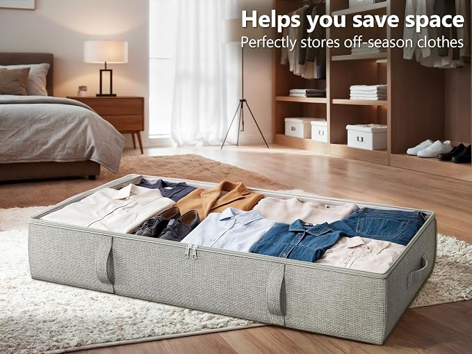 2-Pack Under Bed Storage Containers, 8 Inches Tall Clothes Storage, Gray