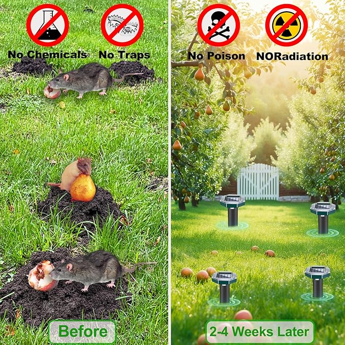 10 Pack Mole Repellent Solar Powered Snake Repellent for Yard- Ultrasonic Pest Repeller Gopher Rodent Rat Mouse Groundhog Skunk Chipmunk Vole Remover for Lawns Garden Yard Outside(10)