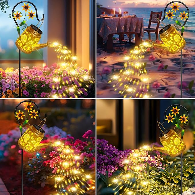 ostritec Sunflower Solar Watering Can Lights, Outdoor Waterproof Garden Lanterns with Shepherd Hook, Solar Garden Decor for Yard Outdoor Landscape Pathway, Gift for Women Mom Grandma, 2 Pack