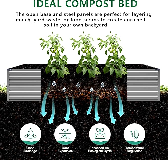DIIYIV 12x2x1.5FT Galvanized Raised Garden Bed,Vegetable Boxes-Rectangle Metal Flower Box,Large Planter Raised Beds Outdoor Garden for Planting,Fruit,Herb-Silver