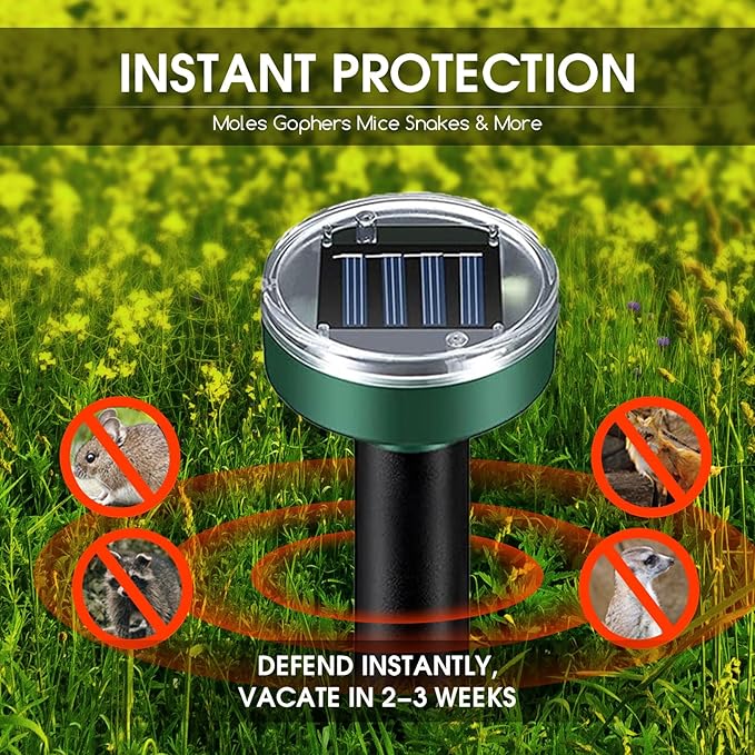 Mole Repellent Solar Powered,8 Pack Vole Repellent Outdoor for Yard,Ultrasonic Deterrent Stakes for Mole,Gopher,Groundhog,Armadillo,Waterproof Chipmunk Repeller for Protect Spring Vegetable Garden