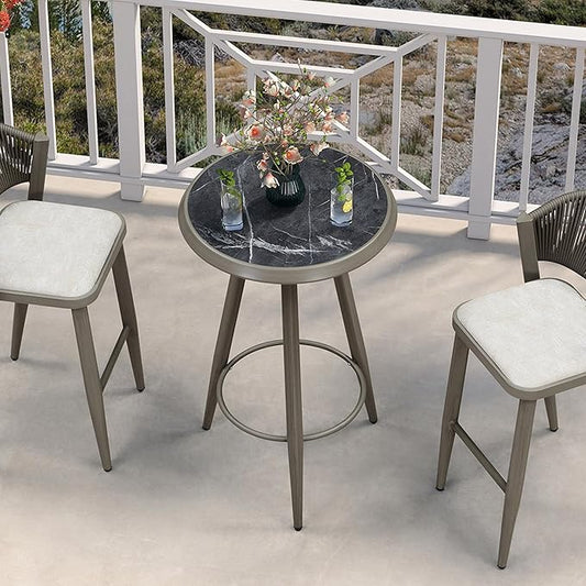 PURPLE LEAF Outdoor Round Bar Table Patio Height Pub Bistro Table Kitchen Bar for Balcony Grey