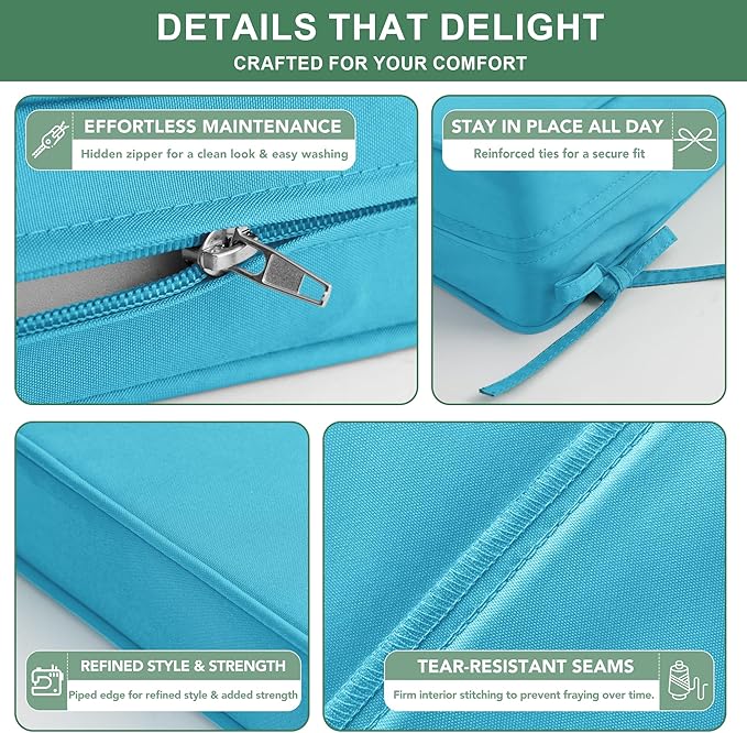 Summsun Waterproof Outdoor Cushions for Patio Furniture, Fade Resistant Backrest and Deep Seat Cushion Set with Removable Cover, 24 x 24 Inch, Teal, Set of 4