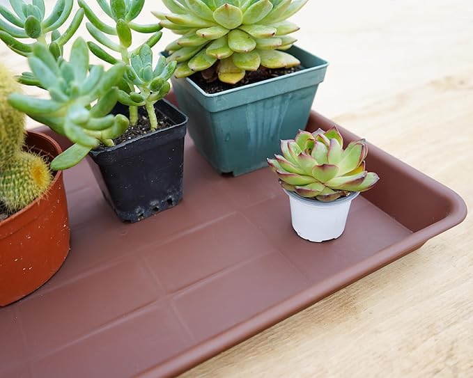 VUWEZ Plant Growing Trays 4 Pack, Plant Tray, 14.5"x11", Heavy Sturdy Plastic Plant Saucer Seed Trays, Seedling Starter Tray, Plant Drip Trays for Indoors, Seed Starter Growing Tray (Chocolate)