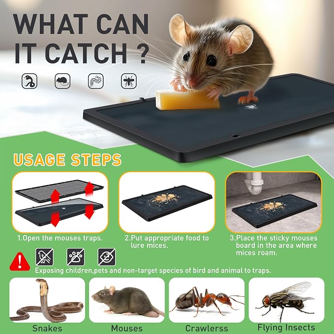 Landisun Mouses Traps Indoor for Home Heavy Duty Plastic Trays for Catching Bugs, Rates, Rodents Non-Toxic Stickys Boards