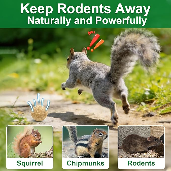 24 Pack Squirrel Repellent Balls for Outdoor Use, Long-Lasting Rodent Deterrent for Garden, Yard, Attic & Garage
