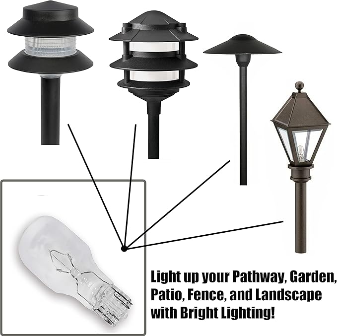 Diximus Landscape Light Bulbs - 20 Pack - 12V 7W Low Voltage T5 Wedge Base - Compatible With Malibu Lights - For Patio Garden (Clear)
