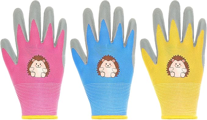 3 Pairs Kids Gardening Gloves, Toddler Work Gloves, Kids Garden Gloves, Children Rubber Coated Gardening Gloves