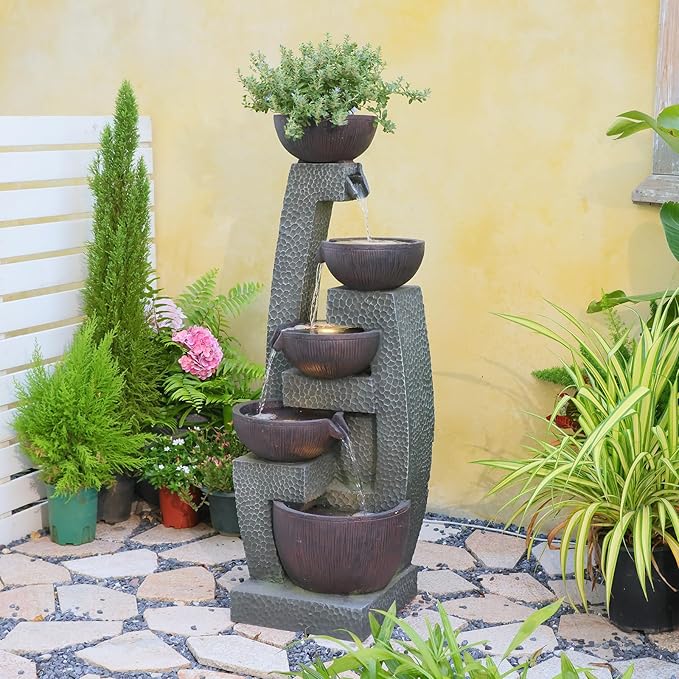 Bumilgar 47.5" H Water Fountain Outdoor with LED Lights & Pump, 5-Tier Cascading Outdoor Fountain for Garden,Patio,Porch,Backyard,Home Art Decor Gifts for Housewarming