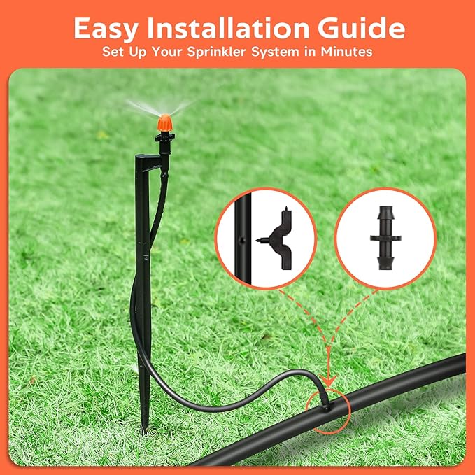 180 Degree Irrigation Sprinkler Heads: Micro Sprinkler Nozzle on 12 Inch Stake with 1/4" Tubing - Drip Spray Emitters for Garden Irrigation System (20 Pack)