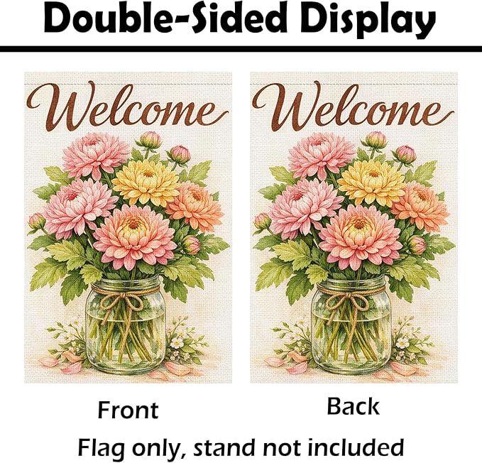 Heyfibro Spring Garden Flag 12x18 Inch Double Sided Chrysanthemum Garden Flag Small Yard Flags for Outside House Farmhouse Seasonal Spring Outdoor Decorations