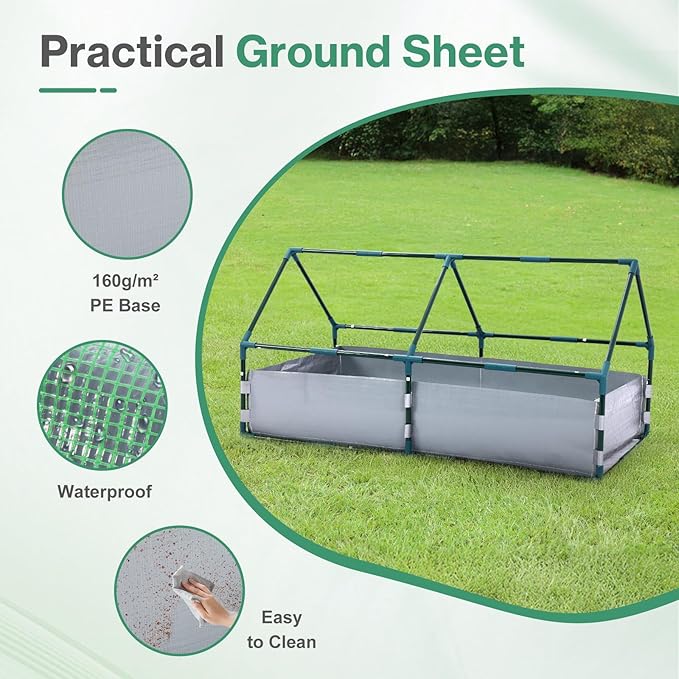 Aoodor 4x2x2 FT Raised Garden Bed with Mini Greenhouse Cover, PE Planter Box Kit with Windows for Herbs, Flowers and Vegetables, Green