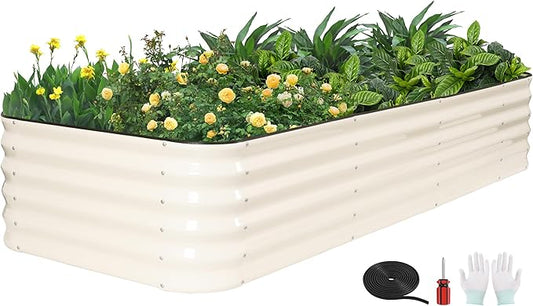 GoCampDriect 6IN1 Raised Garden Bed - 8x3x1.4ft Galvanized Raised Garden Boxes Outdoor Corrosion Resistant | Variable Shape 9x2x1.4ft Metal Raised Garden Beds for Planting Vegetable, Fruits,Flower