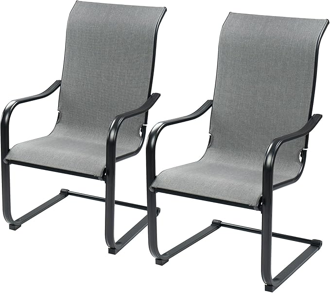 Kozyard C-Spring Patio Chairs Set of 2 High Back Dining Chairs Breathable Textilene Fabric Sturdy Metal Frame for Backyard, Lawn, Deck (Gray)