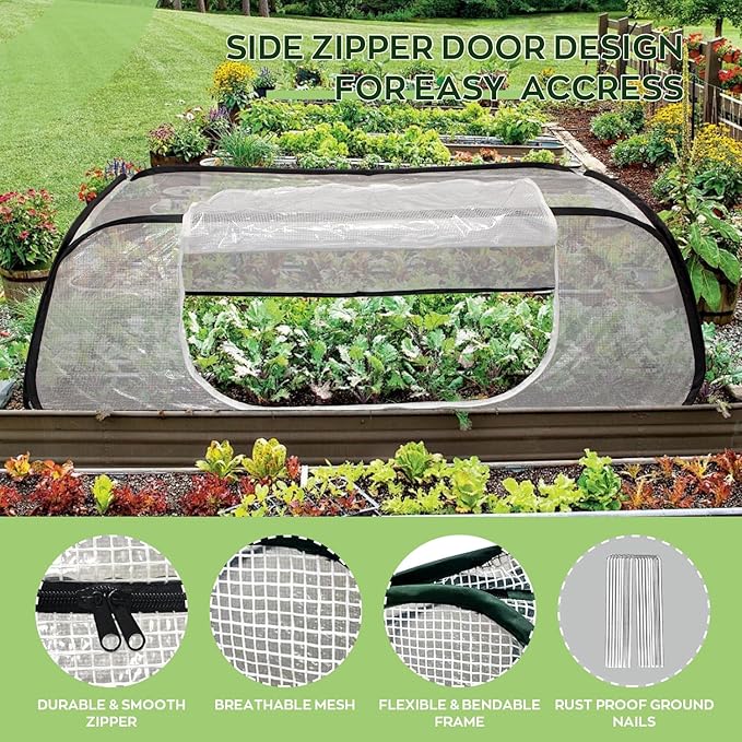 Greenhouse Cover for Raised Garden Bed-45''x22''x18'' Raised Bed Cover Freeze Protection with Zipper Door in Winter,Seedlings Plants Growth Cover Against Pests & Animals in Spring