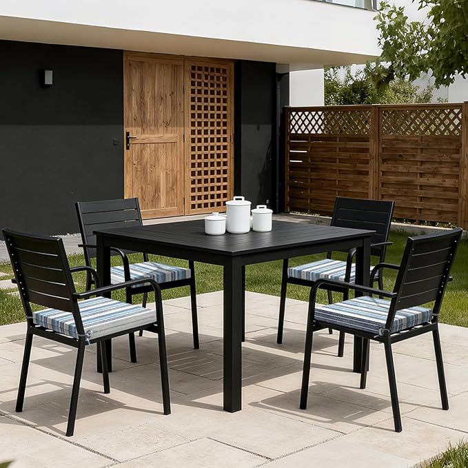 LVTXIII Outdoor Chair Cushions, Fade-Resistant Patio Furniture Cushions Outdoor Chair Pads with Ties for Dining Chairs and Garden Furniture Use, 18.5"x16"x2" 2 Pack, Stripe Layered Blue