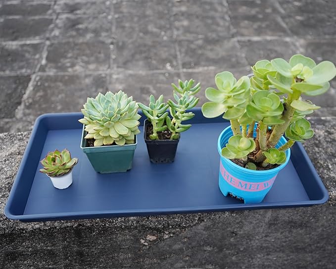 VUWEZ Rectangle Plant Tray, Plant Drip Tray, Plant Pot Saucers, Plant Germination Trays, Plant Saucers, 14.5'' x 11'' x 1.5'' (4 pack), Blue