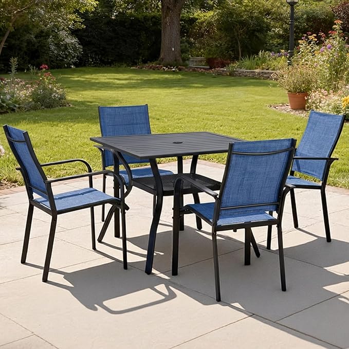 Patio Chairs Set of 8, Outdoor Dining Chairs High Back, All-Weather Padded Textilene Chair for Lawn Porch Garden,Blue(8 PCS)