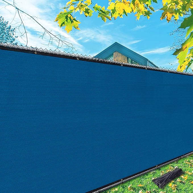 iCover 8x50ft Privacy Screen Fence, Garden Windscreen Mesh Shade Sail Net Barrier, Reinforced Bindings and Brass Grommet, Cable Zip Ties Included,Royal Blue