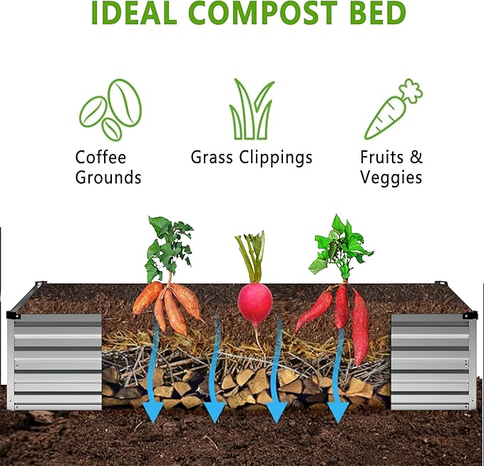 DIIYIV 2PCS Galvanized Raised Garden Bed Kit,Vegetable Boxes-Rectangle Metal Flower Box,Large Planter Raised Beds Outdoor Garden for Planting,Fruit,Herb-Silver