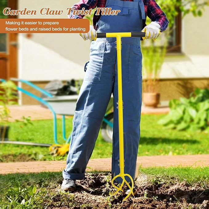 BARAYSTUS Garden Hand Tiller Garden Claw Twist Tiller Cultivator Tiller Soil Loosener Lawn Aerator Areator Loosen, Rototiller, Garden Bed and Plant Box Cultivator, Garden Tools.
