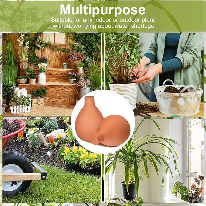 Blushtier 2 Pcs Watering Pots Large Terracotta Watering Pots with Lid 34 oz Terra Cotta Self Watering Pots Water Dripper Automatic Plant Irrigation Devices System for Indoor Outdoor Plants