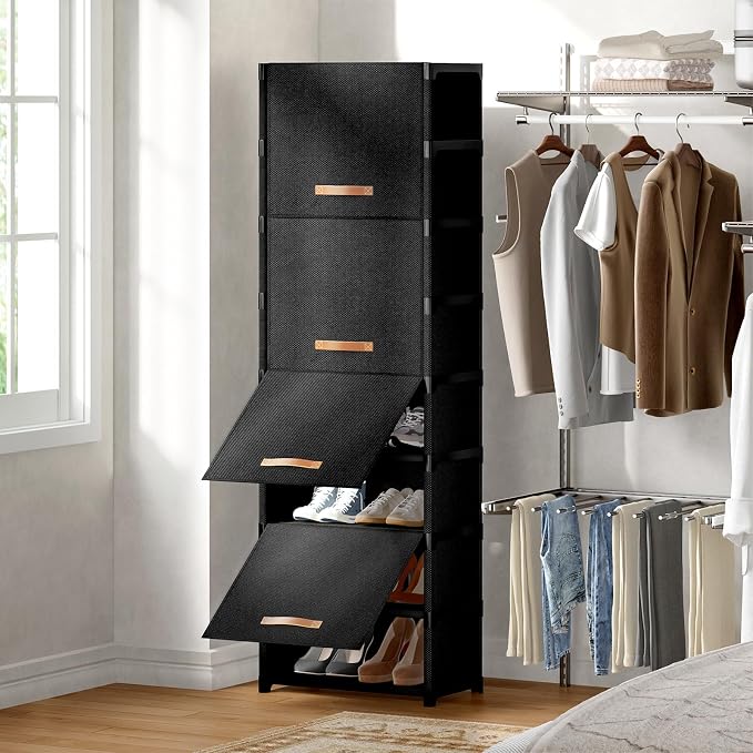 9 Tier Shoe Cabinet with Door, 18-Pair Rack for Closet Black