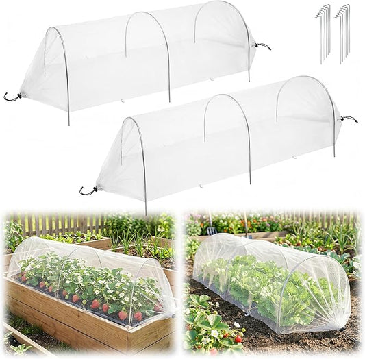 2PCS warmfarm 4ft Garden Row Accelerator Plants Cover, Pop Up Garden Bed Tunnel Net with 6 Stakes, Ready-to-Use Design Garden Beds Vegetable Rows Plant Protector for Protecting Vegetable Fruit