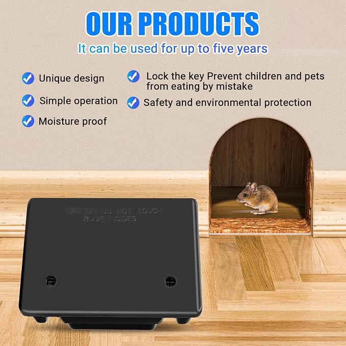 Qualirey 8 Pack Rat Bait Station with Key,9.8 x 7.5 x 3.9 in,Classic | Fits Rats and Mice, Helps Control Rodents with Lockable, Durable Reusable Plastic, Ideal for Yards, Garages and Outdoor